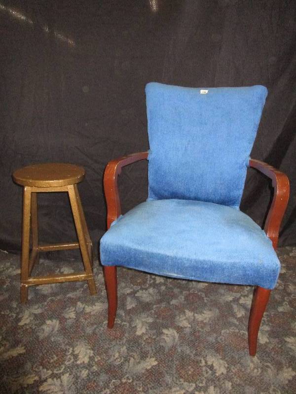 lot 136 image: Antique chair w wooden stool