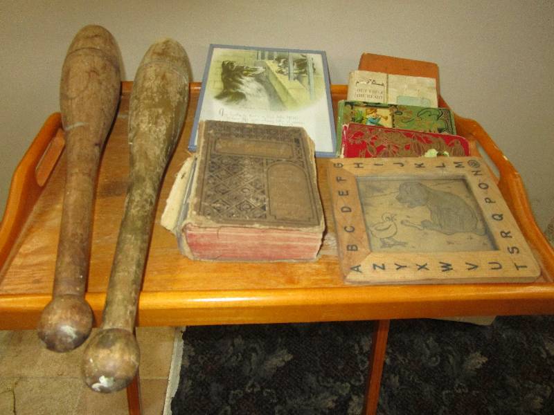 lot 155 image: Antique juggeling sticks, old albums, testimant