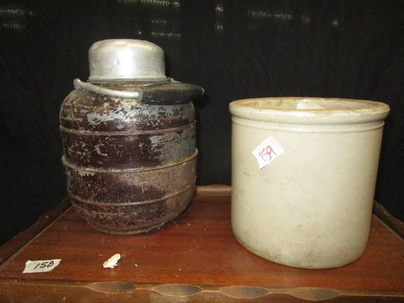 lot 159 image: Old Aladdin Industries inc. thermus #420 nov.14 1922. 1,435,199  11.5 high and 8.5 wide and a crock 7.5 high and i8 wide