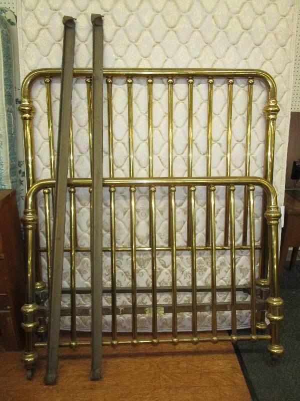 lot 167 image: Full size brass  head and foot board with frame. Mattress not included