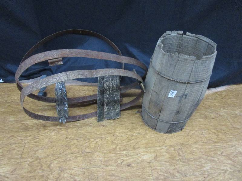 lot 186 image: wood barrel-18tall  and metal bands