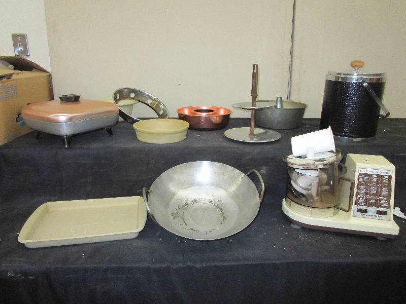 lot 18 image: Assortment of Pans and Serving Bowls, Food Processor