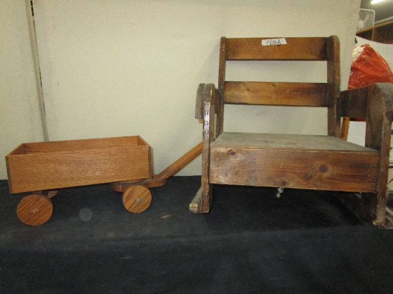 lot 50 image: Wood Wagon, Kids Rocking Chair