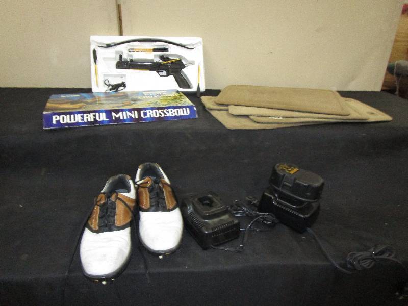 lot 70 image: Pistol Crossbow, Golf Shoes, Batteries and Two Chargers