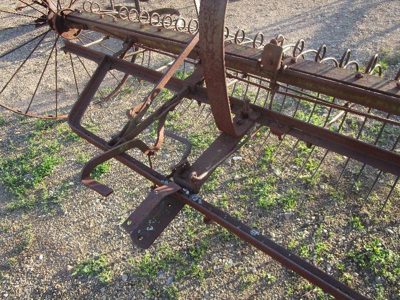 10 ANTIQUE DUMP RAKE WITH STEEL SEAT AND 54 STEEL WHEELS