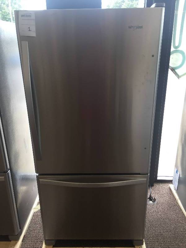 NEW-- 22.1 cu. ft. Whirlpool Refrigerator in Monochromatic Stainless Steel-- WITH MANUFACTURERS WARRANTY-- MODEL#WRB322DMBM
