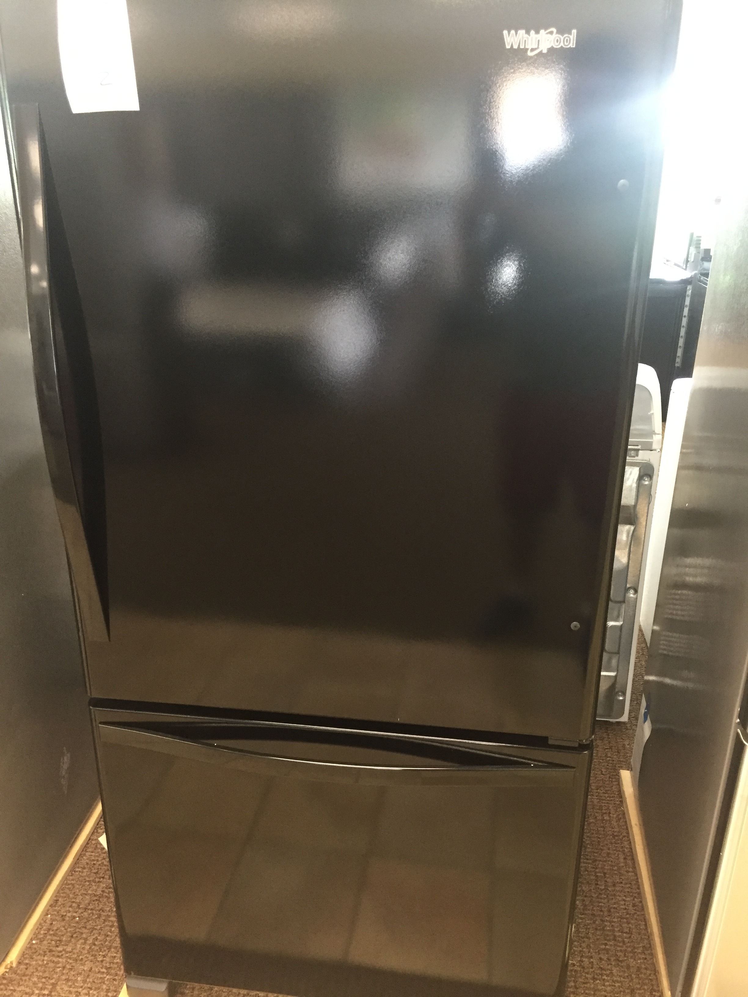 NEW 22.1 cu. ft. Whirlpool Bottom Freezer Refrigerator in Black-- WITH MANUFACTURERS WARRANTY MODEL#WRB322DMBB