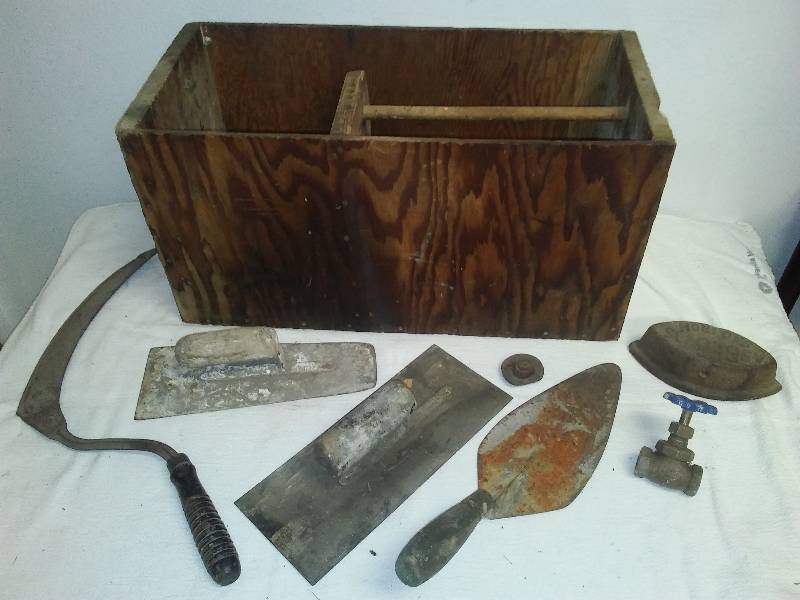 lot 196 image: Wood box, cement Tools & More