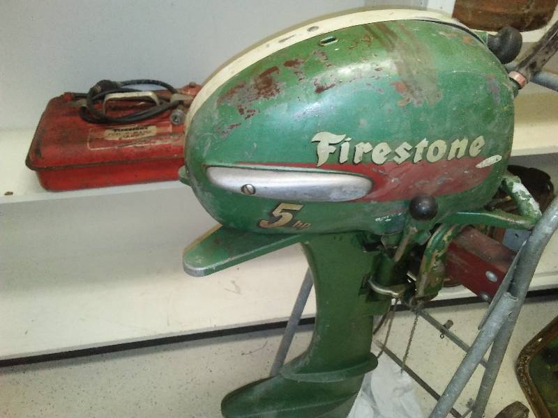 lot 210 image: Firestone outboard motor, tank and stand