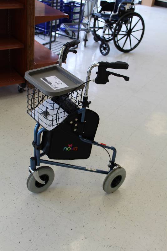 lot 21 image: Nova Traveler 3-wheel Rolling Folding Walker w Tray, Basket, Pouch