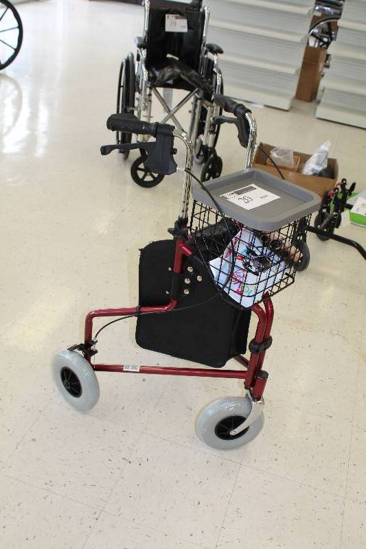 lot 20 image: Nova Traveler 3-wheel Rolling Folding Walker w Tray, Basket, Pouch