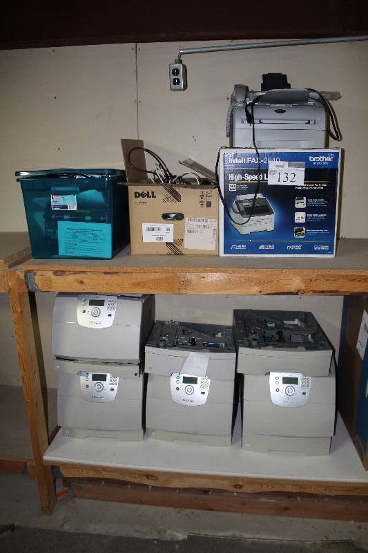 lot 132 image: Printer Parts - Lexmark T644 Printers, Printer Trays, Brother Intellifax 2840, Cables, And More