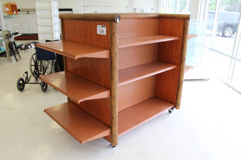 lot 145 image: Rolling Commercial Display Rack w 12-Shelves