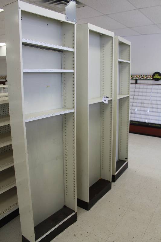 lot 158 image: Lot of (3) Adjustable Metal Shelf Shelving Units
