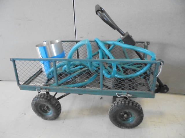 lot 54 image: Wagon, Hose and Aluminum Flashing.