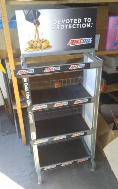 lot 5 image: Amsoil Detail Display Rack On 2 Wheels 21x41x11
