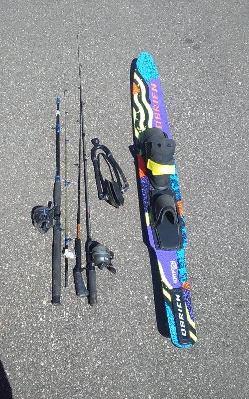 lot 39 image: OBrien Krypton Slalom Water Ski, 3-Fishing Pole With 2-Reels, 1-Set Of Bunny Ears