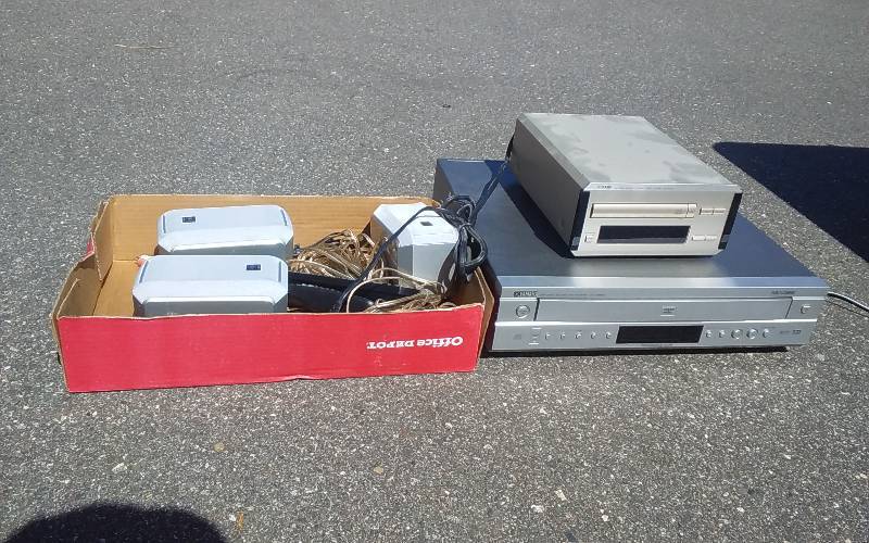 lot 42 image: Yamaha DVD Player With Remote, Yamaha CD Player With Remote, 3-Satellite Speakers