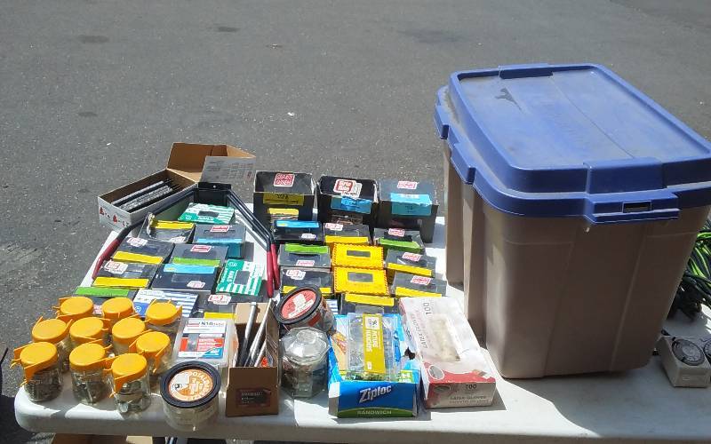 lot 45 image: Large Lot Of Hardware (Nails, Nuts, Bolts) Includes Tote With Lid