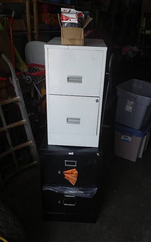 lot 62 image: 2-2 Drawer Files (Black Hon, Tan No Brand Dents & Dings) & Cell Phone Cases