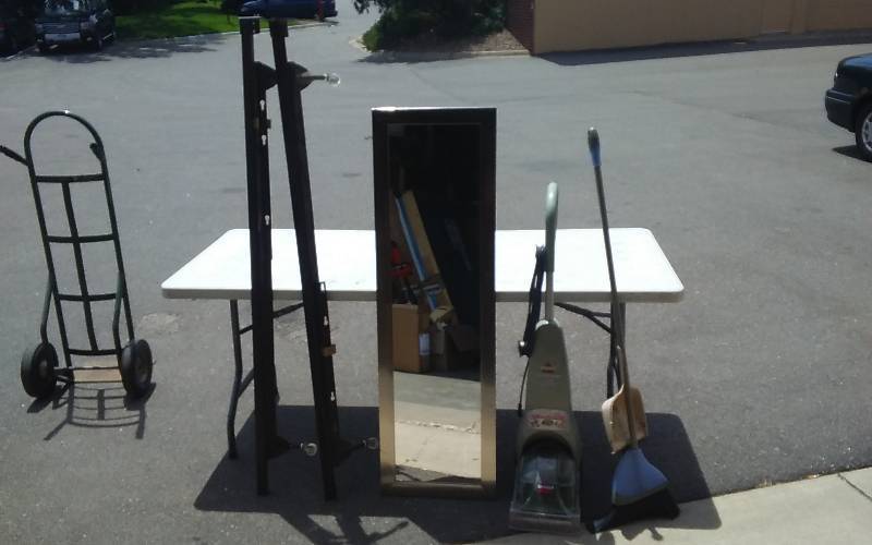 lot 63 image: Adjustable Bed (Metal Frame), Bissell Quick Steamer, Full Length Mirror, Broom & Dust Pan