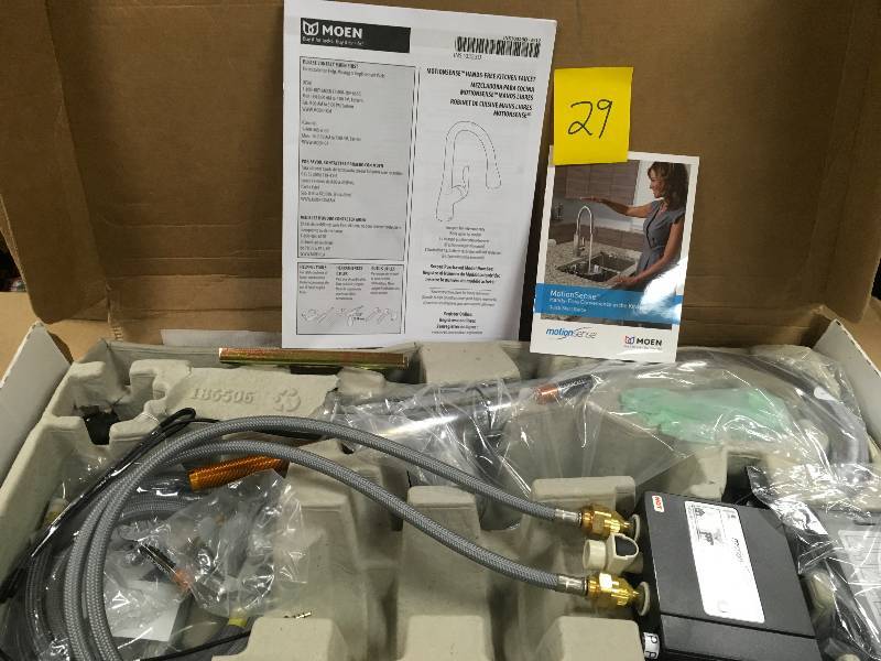 lot 29 image: MOEN Arbor Single-Handle Pull-Down Sprayer Touchless Kitchen Faucet with MotionSense in Chrome not used