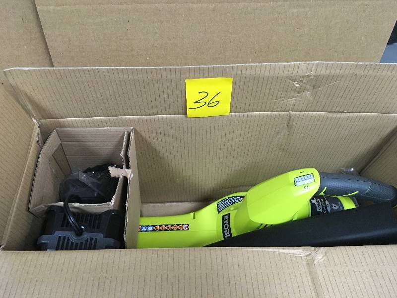 lot 36 image: RYOBI ONE 150 MPH 200 CFM 18-Volt Lithium-Ion Hybrid Leaf BlowerSweeper - 1.3 Ah Battery and Charger Included in working conditions