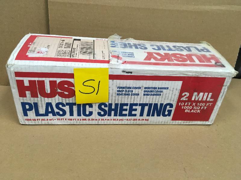 lot 51 image: HUSKY 10 ft. x 100 ft. Black 2 mil Plastic Sheeting not used