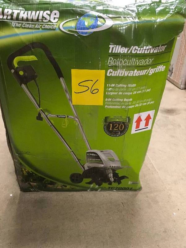 lot 56 image: EARTHWISE 11 in. 8.5 Amp Electric Tiller and Cultivator in working conditions