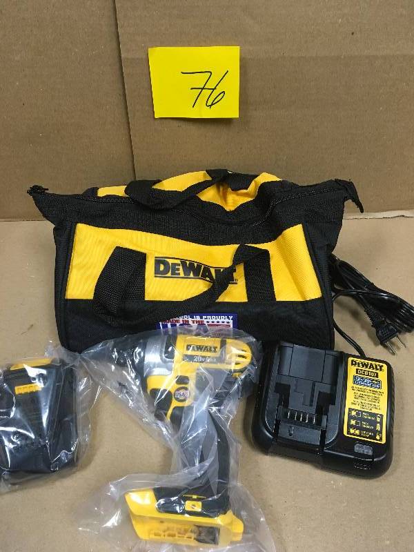 lot 76 image: DEWALT 20-Volt MAX Lithium-Ion Cordless 14 in. Impact Driver with Battery 1.3Ah, Charger and Contractor Bag not used