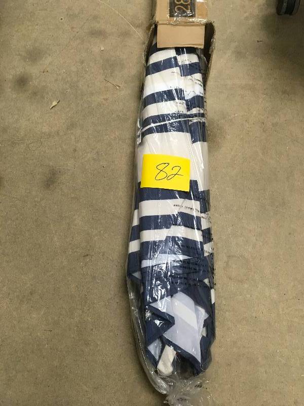 lot 82 image: Hampton Bay  7.5 FT. Patio UMBRELLA BLUE WHITE STRIPE Durable Weather Resistant NEW