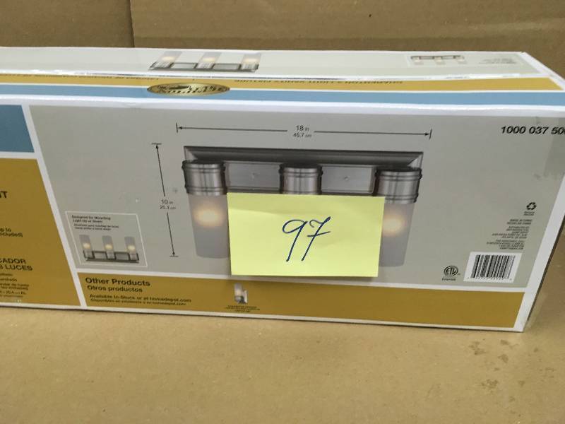 lot 97 image: 3-Light Brushed Nickel Wall Vanity Fixture new