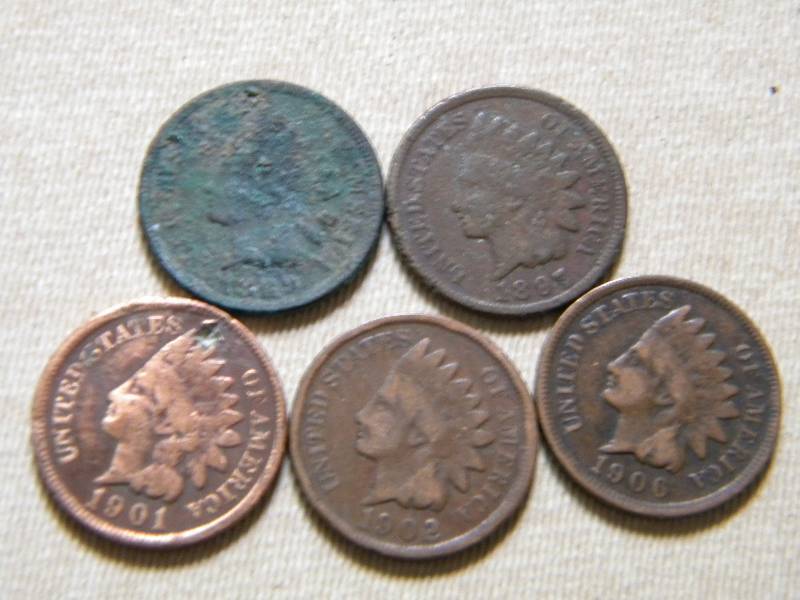 5 Indian Head Pennies