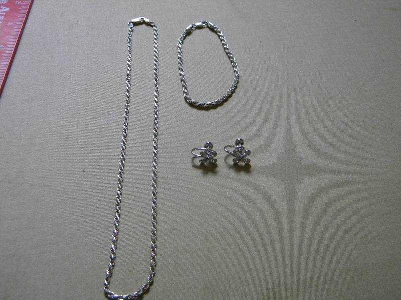 Sterling Silver Necklace,Bracelet & Earrings Set
