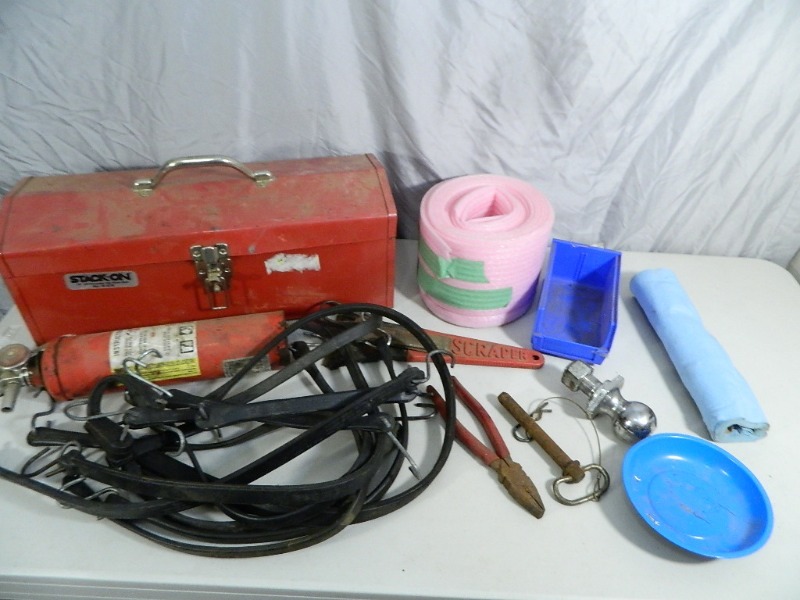 lot 115 image: Toolbox, Bungees, Hitch Ball, Etc