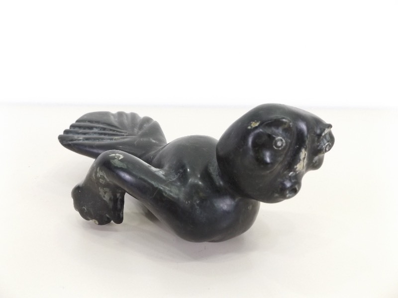 lot 6 image: Carved Stone Signed Inuit Sedna Sea Goddess Sculpture