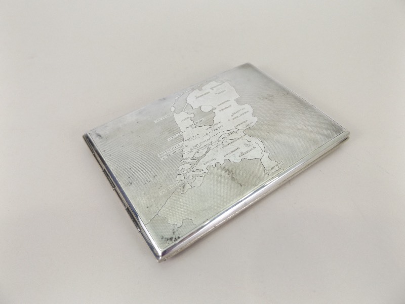 lot 45 image: Vintage Alpacca Silver Cigarette Case wNetherlands Etching