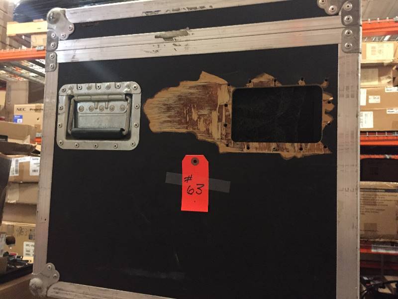 lot 63 image: Large, Rolling Hard-Sided, Heavy-Duty Stackable Shipping Case with Casters & Barco Video Wall Tiles