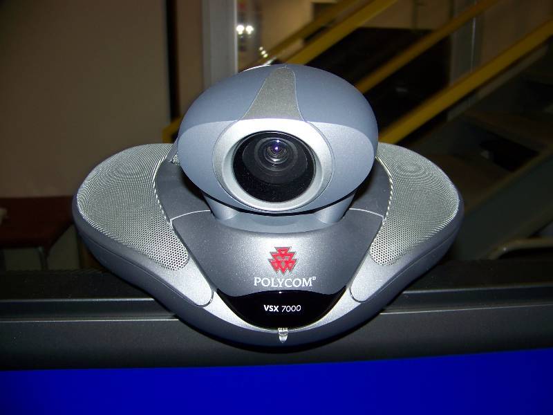 lot 39 image: 32, LCD Multi-Media Display with Polycom Video Conferencing  Teleconferencing Camera, Visual Concert VSX, Subwoofer and Quad NTI Router on Multi-Media Cart