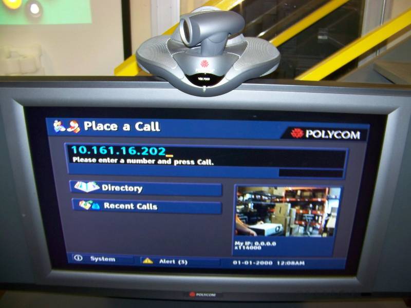 lot 38 image: 32, LCD Multi-Media Display with Polycom Video Conferencing  Teleconferencing Camera, Visual Concert VSX, Subwoofer and Mic Pod on Multi-Media Cart