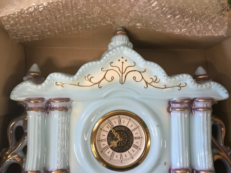 CERAMIC CASTLE CLOCK W GERMAN TIMEPIECE