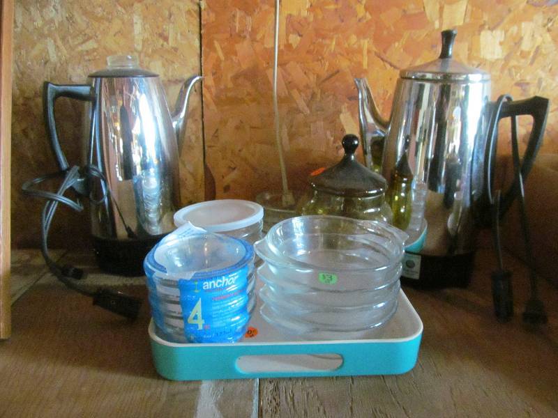 lot 30 image: 2 Stainless Steel Percolators, Anchor Hocking Glassware