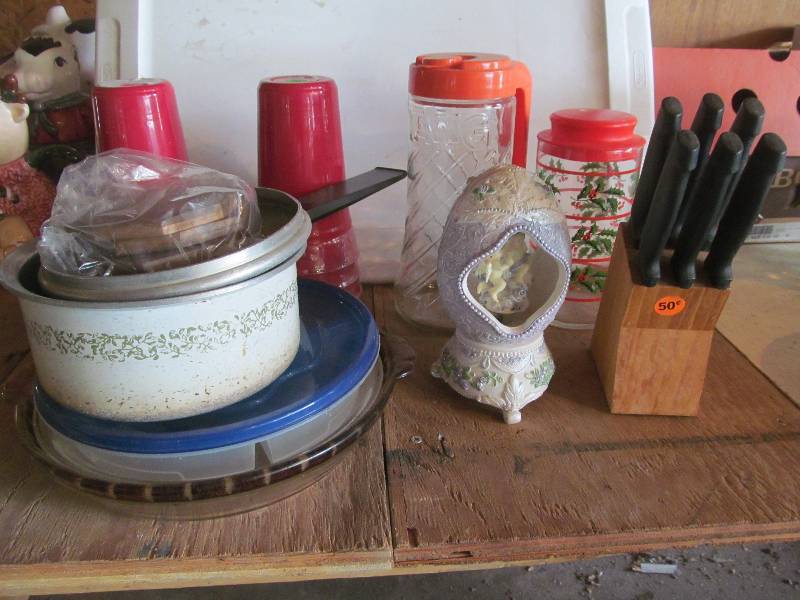 lot 33 image: Knife Set, Tumbler Cups, Pans, Plates