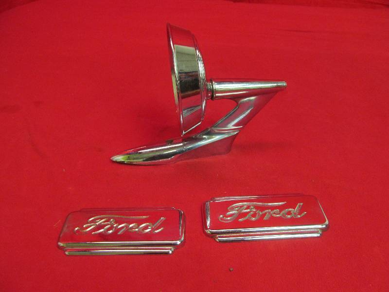 lot 111 image: 1950s Ford Radio Delete Plates, Vintage Ford Side Mirror