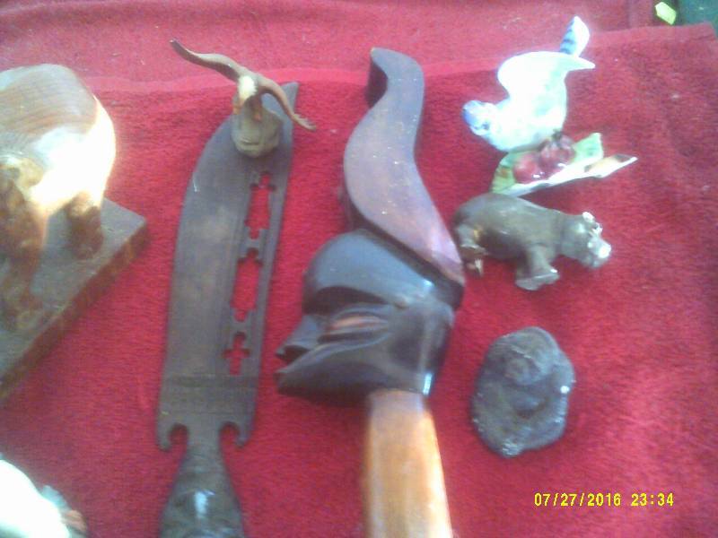 HAND CARVED WOOD ITEMS AND MISC ITEMS