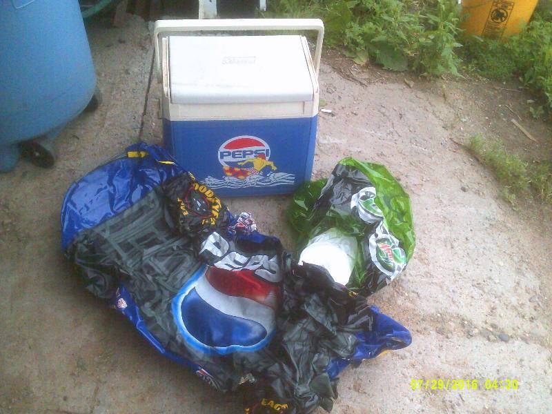 COLEMAN  PEPSI COOLER AND BLOW UPS