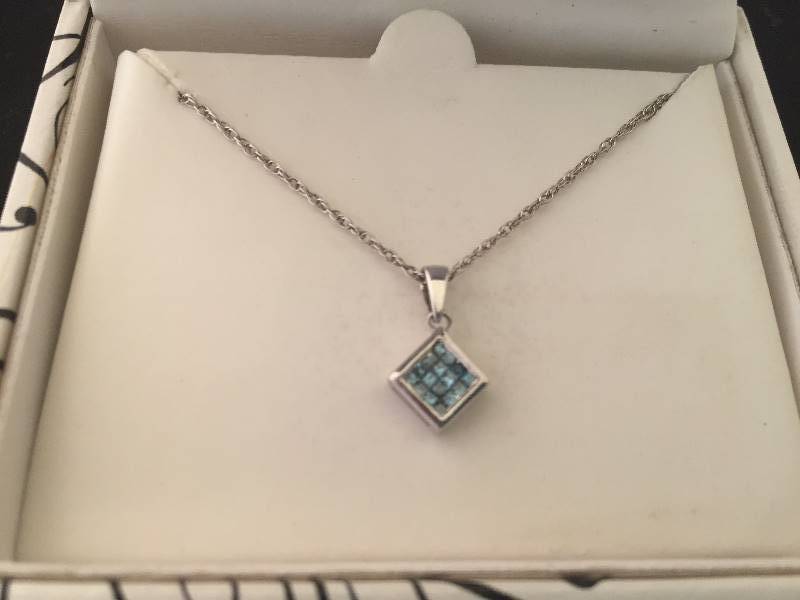 lot 5 image: Sterling Silver Chain & Blue Diamond Pendant