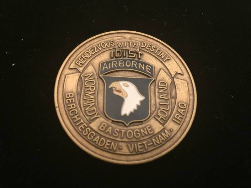 lot 10 image: 101st Airborne Division Vietnam Era Rendezvous With Destiny Challenge Coin