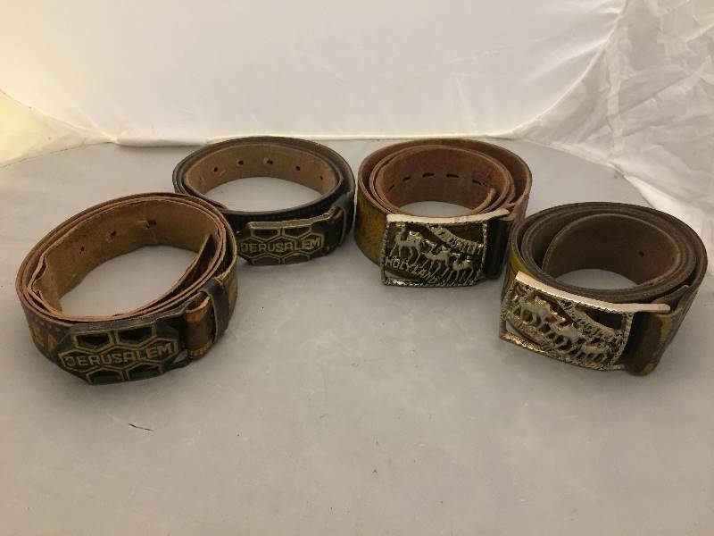 lot 20 image: 4 Jerusalem Leather Belts & Buckles