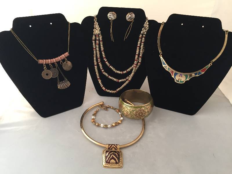 lot 40 image: Brass Jewelry - Necklaces, Earrings, Bracelets